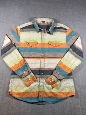Salt Valley Western Striped Pearl Snaps Teal, Orange & Lime size Large